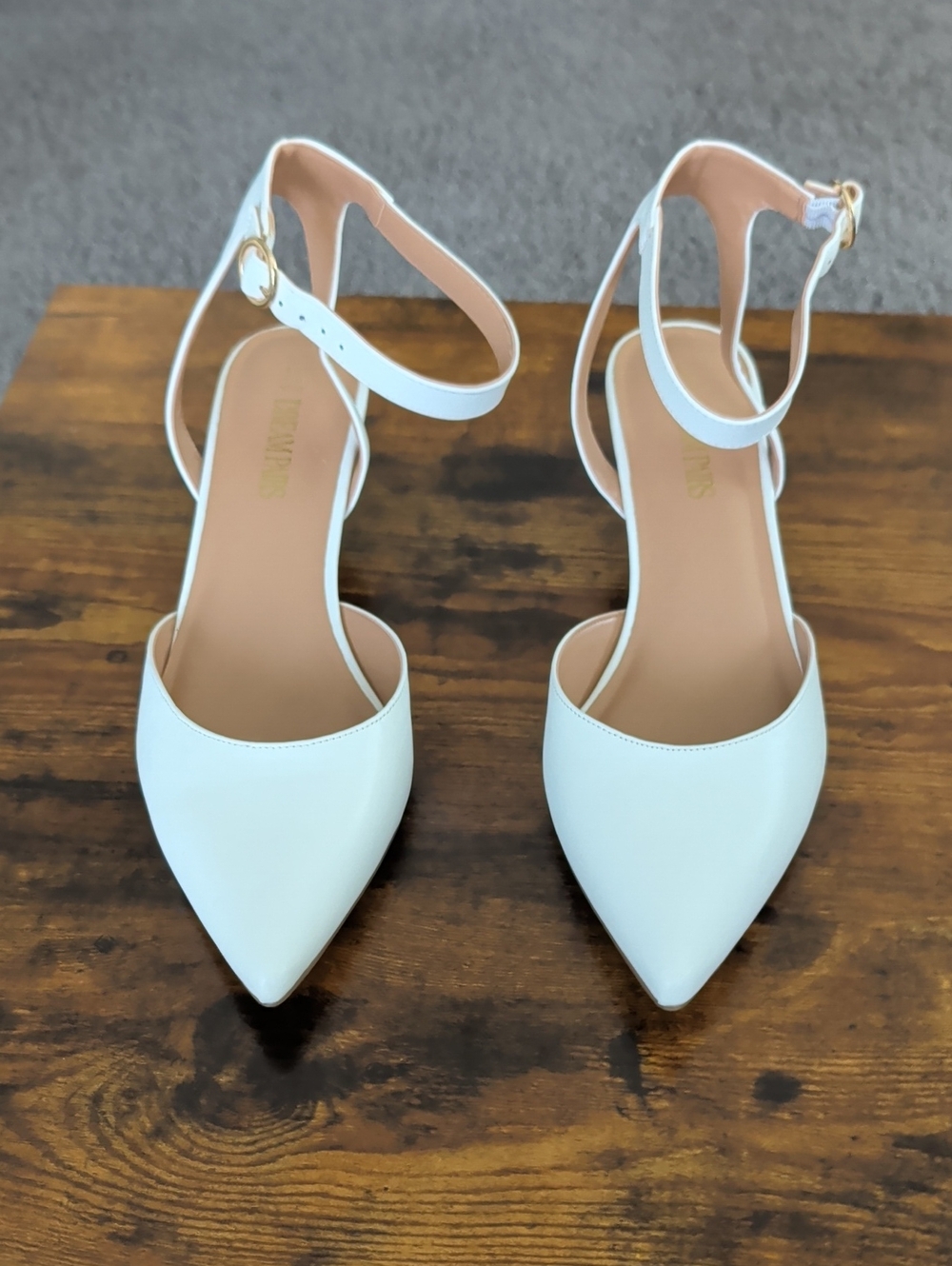 Dream Pairs White Pointed Toe Ankle Strap Heels